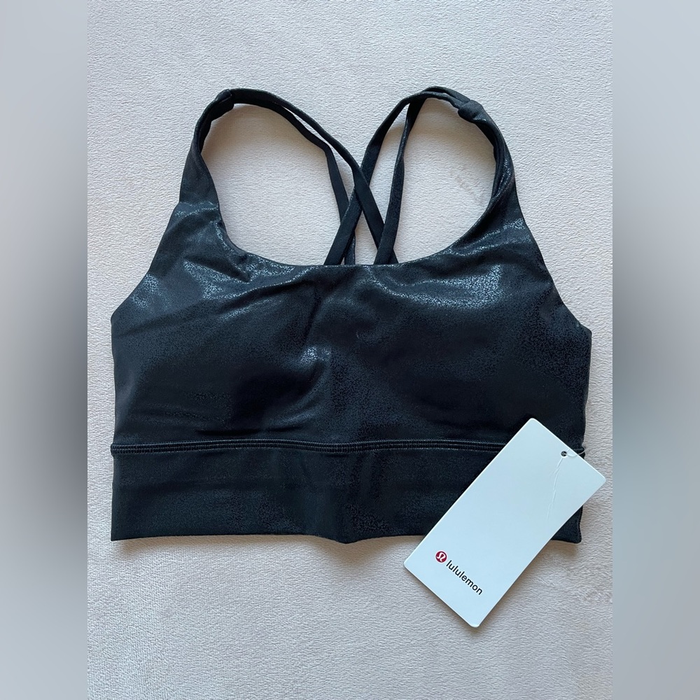 Lululemon Energy Bra Long Line Size 6 LUMB Luminosity Foil Black NWT